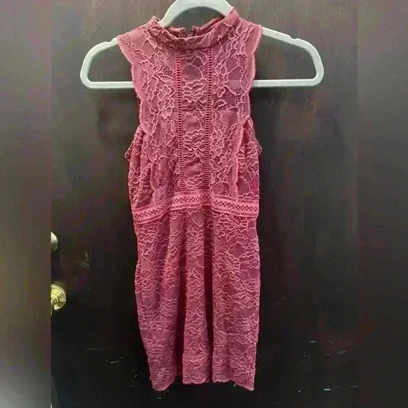 TOPSHOP Petite Scallop Lace Bodycon Dress Pink Nylon blend High neckline size 2 - Picture 5 of 7